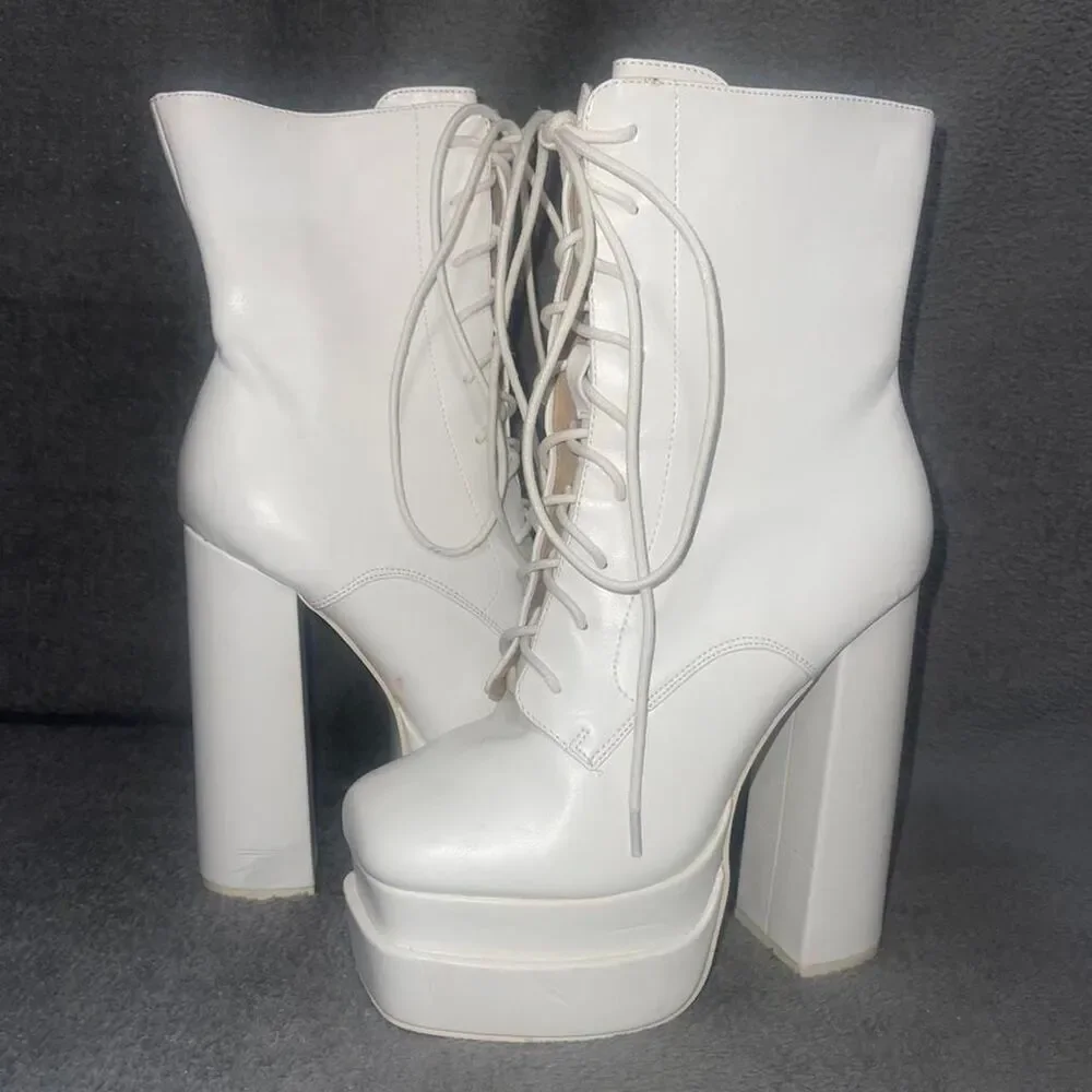 Public Desire White Platform Boots Women's size 7